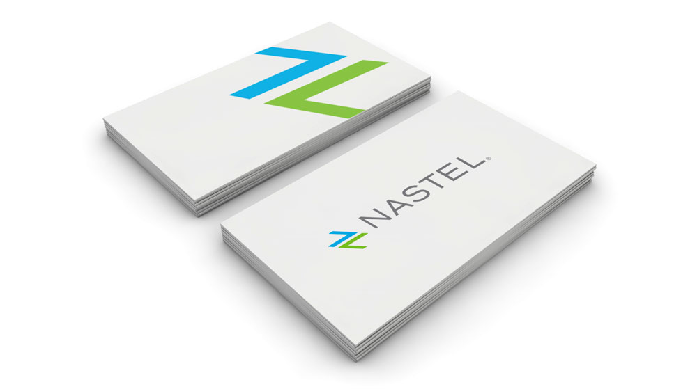 green and blue arrows moving towards each other logo nastel