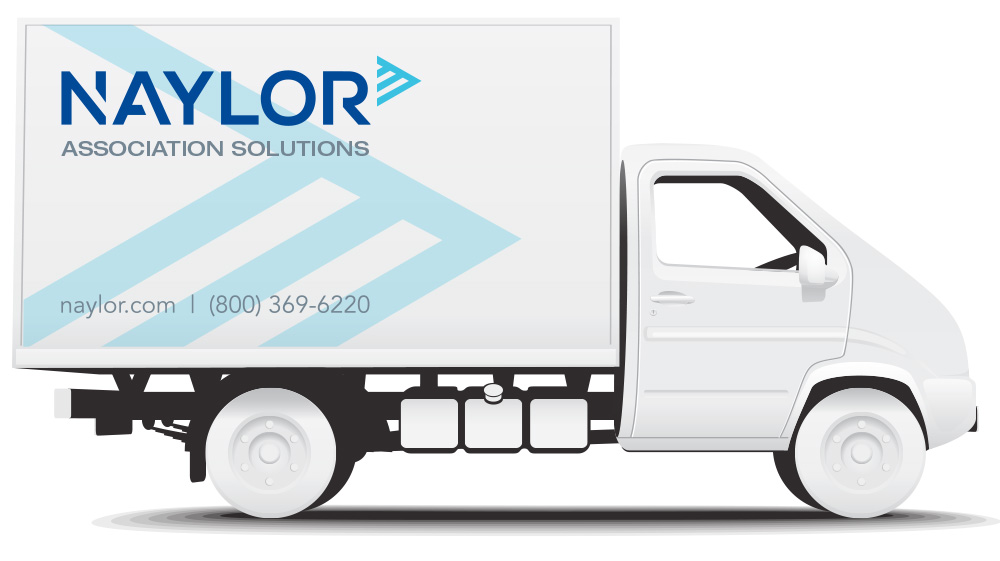 white truck with brand logo and branded super graphic