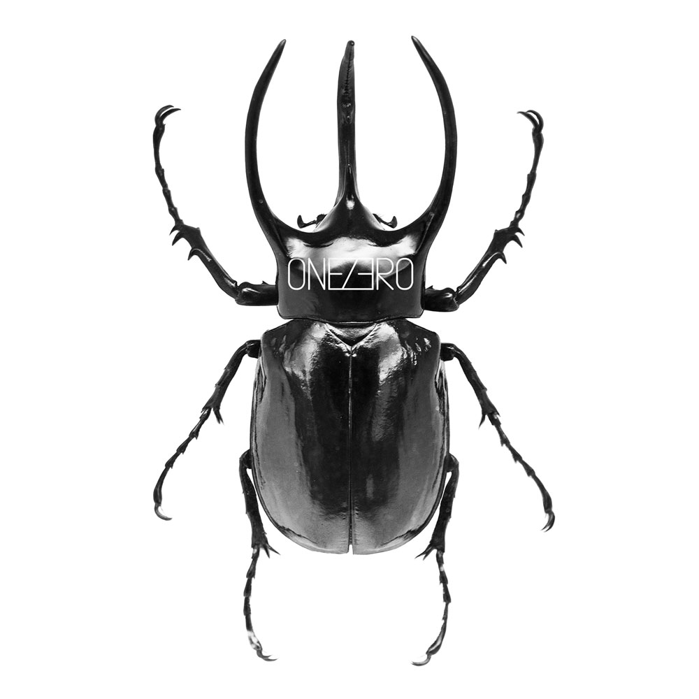 futuristic icon design with large black beetle for onezero