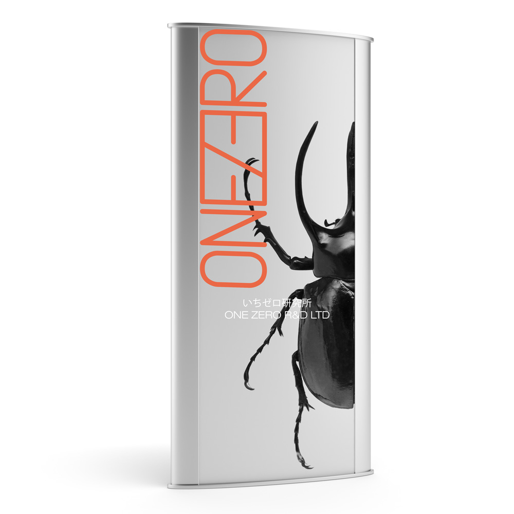futuristic trade show booth design with large black beetle for onezero